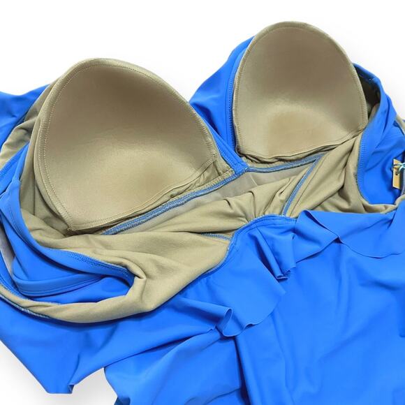 KONA SOL One Piece Bikini Ruched Ruffle Swim V-Neck Full Coverage Blue 22 - Picture 8 of 13